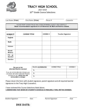 Fillable Online Th Grade Course Selection Form Pdf Fax