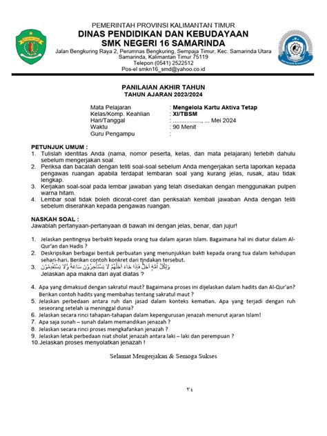 Form Soal Pai Kelas Xi 2023 2024 Pdf