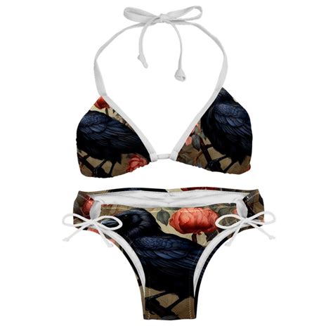 Crow Detachable Sponge Adjustable Strap Bikini Set Two Pack Swimsuits