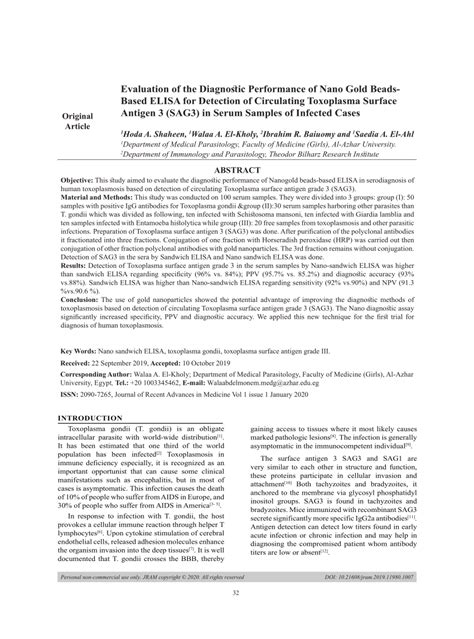 Pdf Evaluation Of The Diagnostic Performance Of Nano Gold Beads