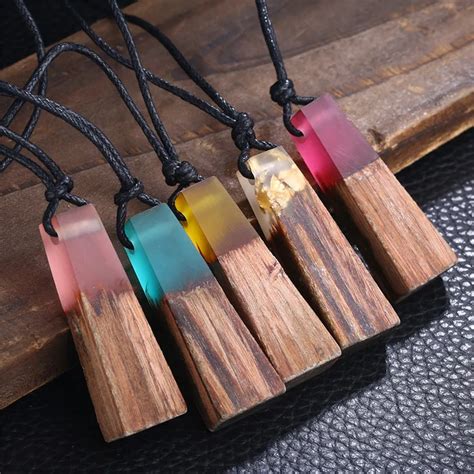 Wood Resin Necklace Women Men Handmade Vintage Resin Wood Statement ...