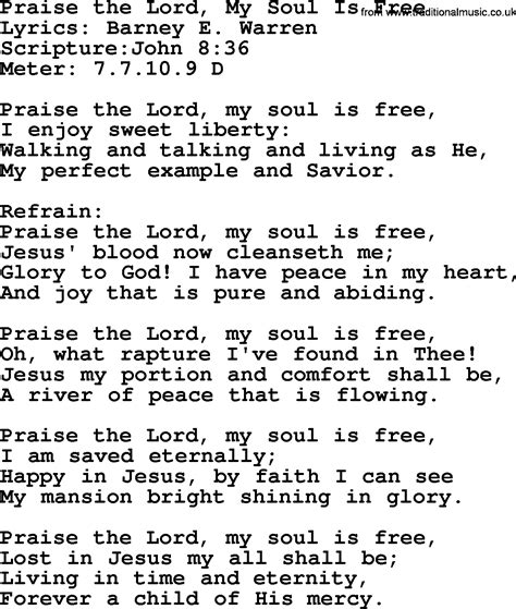 Good Old Hymns Praise The Lord My Soul Is Free Lyrics Sheetmusic