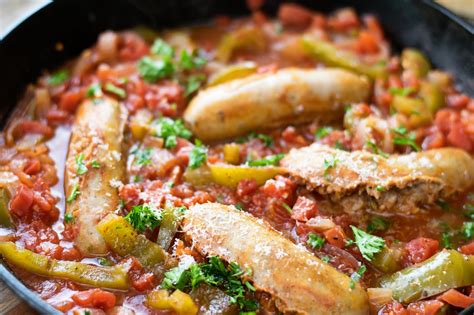 Sausage Peppers And Onions In A Quick Tomato Sauce Recipe The Kitchen