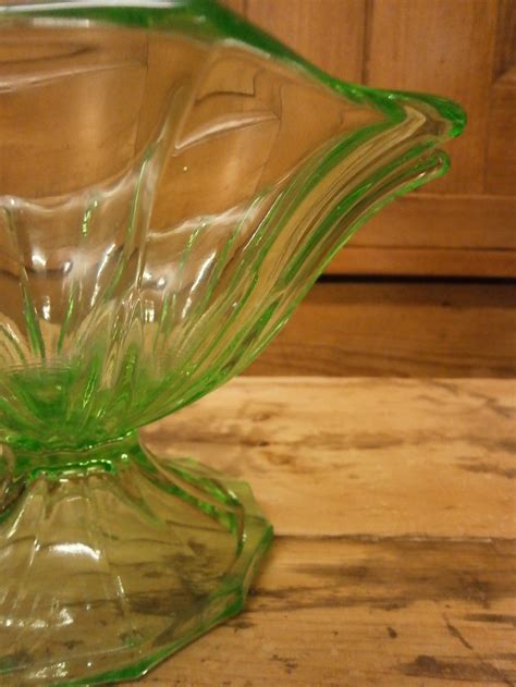 Art Deco Green Glass Footed Fruit Bowl Etsy