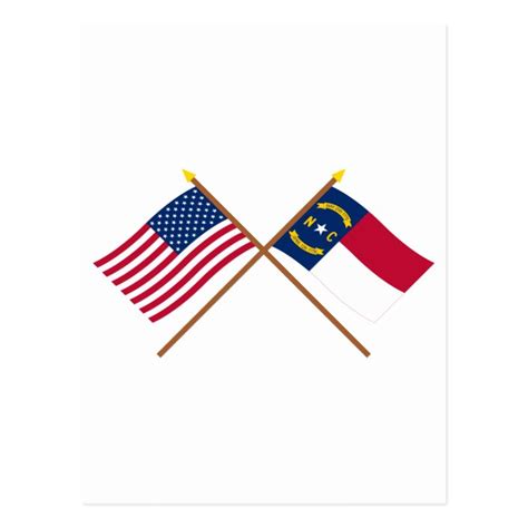 Us And North Carolina Crossed Flags Postcard