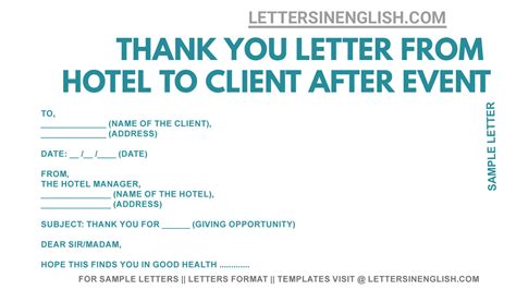 Thank You Letter From Hotel To Client After Event Sample Thank You