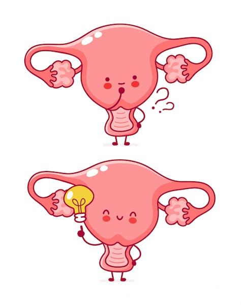 Premium Vector Cute Happy Funny Woman Uterus Organ With Question Mark And Idea Lightbulb