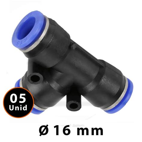 05 Conexão Pneumática Instantânea União Emenda Tee 16 Mm T MDM Todos os