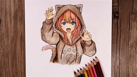 How To Draw A Cat Girl Anime With Hoodie Step By Step Drawing