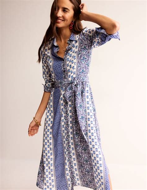 Robe Chemise Midi Kate Bleu De Prusse Motif Dainty Floret Boden Fr