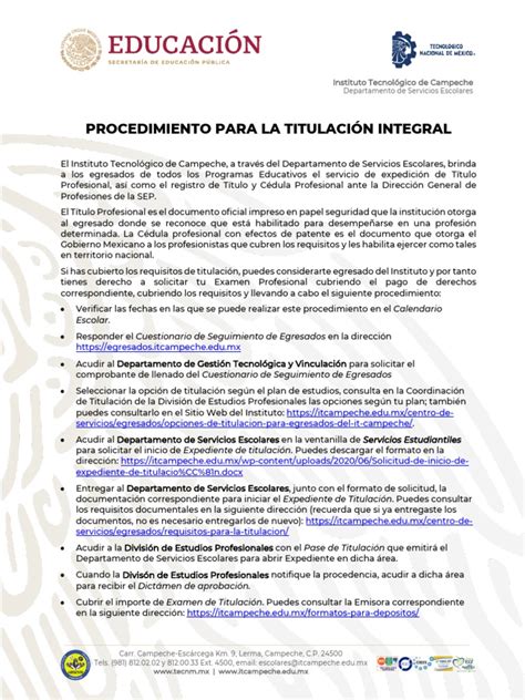 Procedimiento de Titulación Integral | PDF