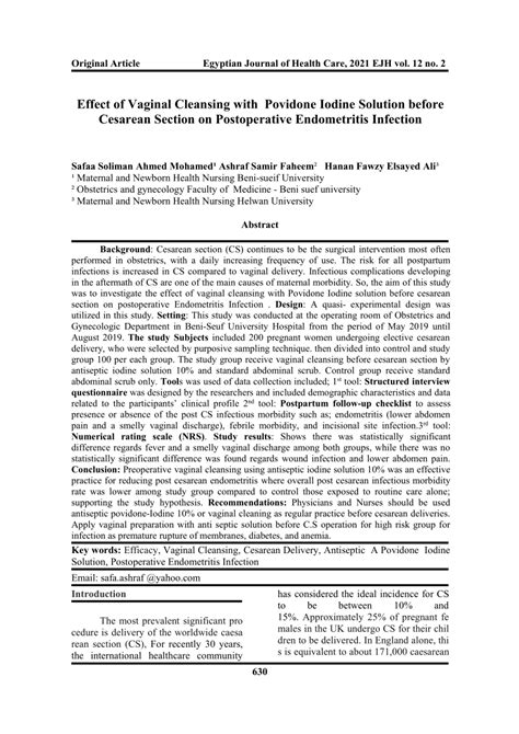 Pdf Effect Of Vaginal Cleansing With Povidone Iodine Solution Before Cesarean Section On