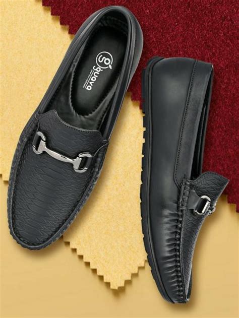 Buy Guava Mens Textured Embossed Black Faux Leather Loafers Shoes Online At Best Prices In