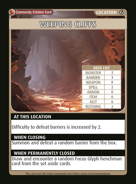 Weeping Cliffs Custom Card Paizo Pathfinder Adventure Card Game