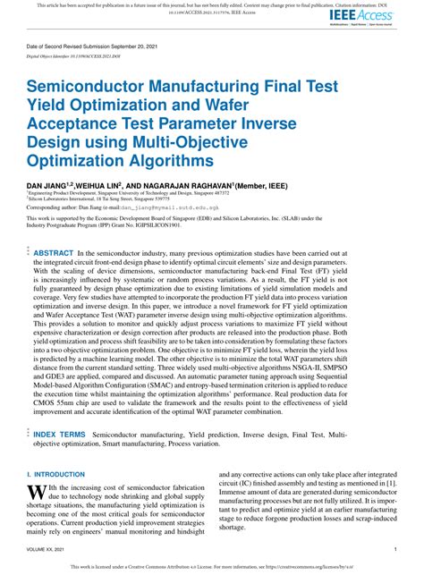 Pdf Semiconductor Manufacturing Final Test Yield Optimization And