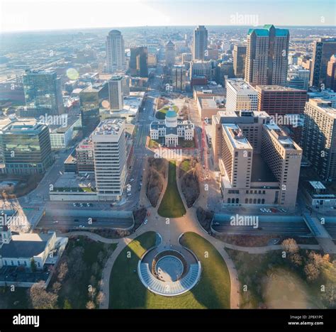 Missouri, FEB 23 2023 - Aerial view of the St. Louis cityscape from The ...