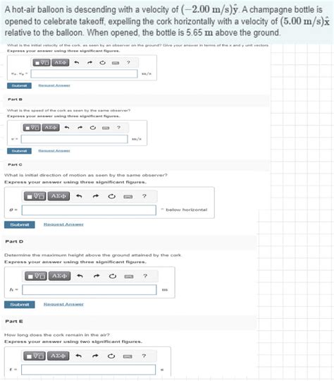 Solved A Hot Air Balloon Is Descending With A Velocity Of Chegg