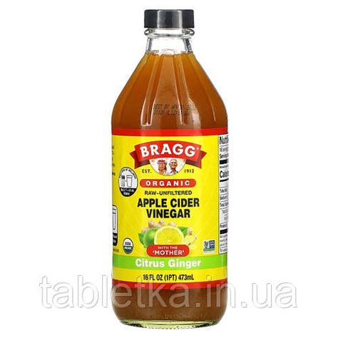 Bragg, Organic, яблочный уксус, цитрусовый имбирь, 473 мл (16 жидк ...