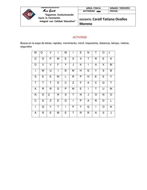 Sopa De Letras Movimiento Worksheet