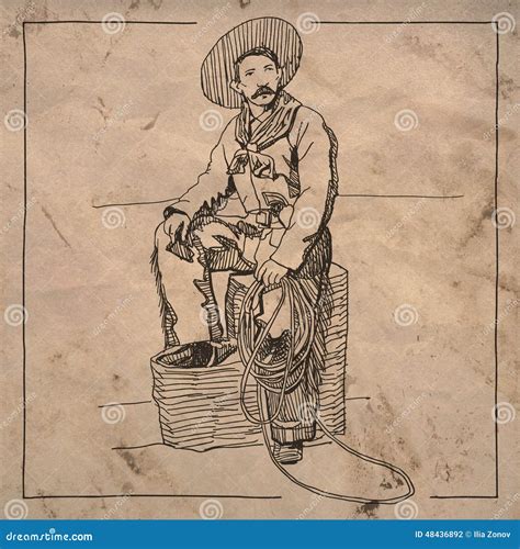 Drawing Of Sitting Cowboy Stock Illustration Illustration Of Sketch