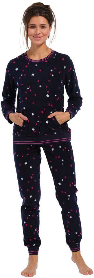 Rebelle Schlafanzug Damen Fleece Pyjama 2 Tlg Sterne Allover