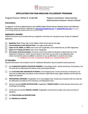 Fillable Online Rwjms Umdnj Pain Medicine Fellowship Application