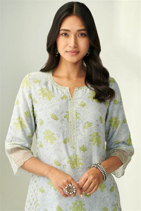 Buy Green Hand Block Printed Straight Modal Kurta For Women Fgmk22