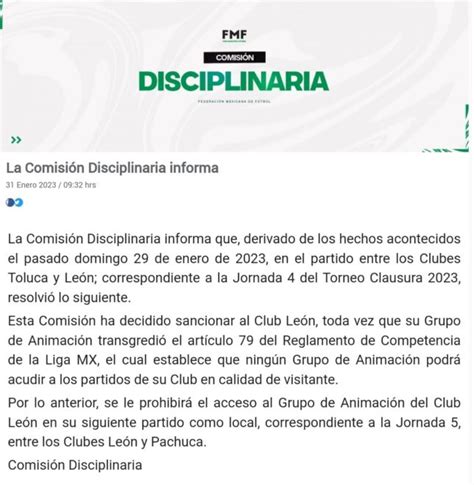 Comisión Disciplinaria Sanciona A La Barra Del León Por Pelea En El