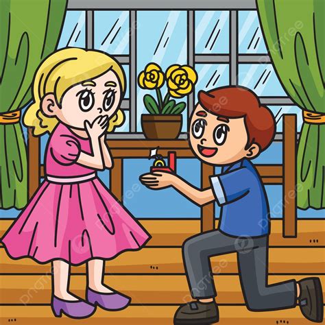 Wedding Proposal Colored Cartoon Illustration Love Blessed Reception