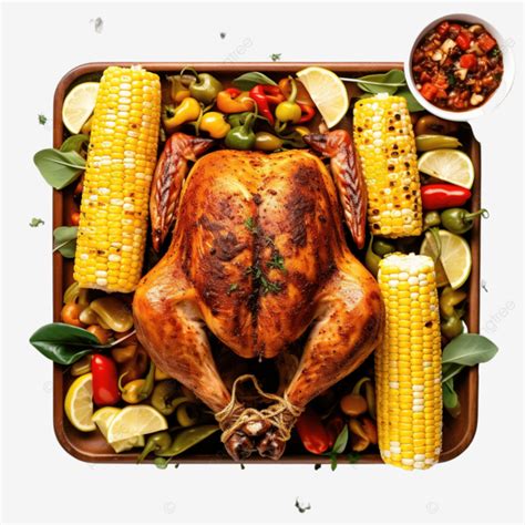 Flat Lay Of Thanksgiving Roasted Chicken With Corn Food Flat Lay Food