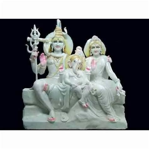 Multicolor Painted Marble Shiv Parivar Statue For Worship Size 2ft