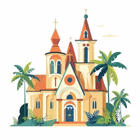 Um Desenho De Uma Igreja Uma Cruz No Topo Vetor Premium