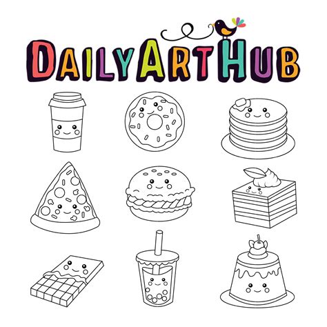 Cute Food Snack Outline Clip Art Set – Daily Art Hub // Graphics ...