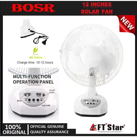 Solar Fan 12 Inches 3 Blades Rechargeable Dc Solar Energy Table Fan With Led Light Shopee