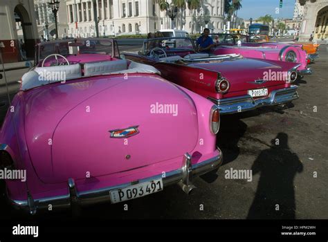 Pink Vintage Car Parque Central Havana Cuba Stock Photo Alamy