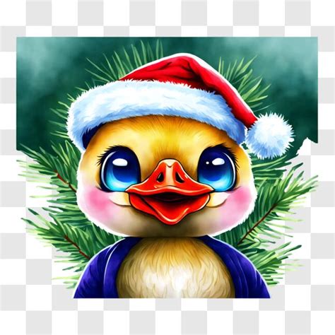 Baixe Pato de desenho animado chapéu de Papai Noel na frente de