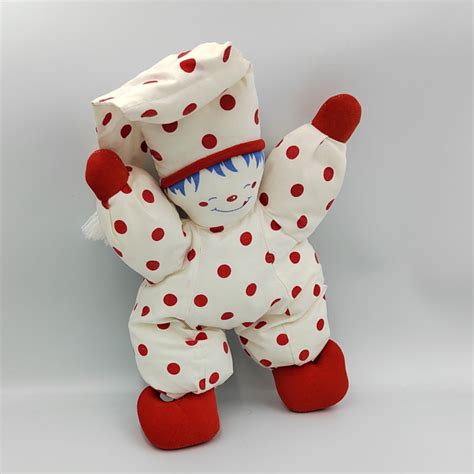 Ancienne Peluche Doudou Chiffon Clown Blanc Rouge Pois