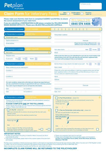 Petplan Claim Form For Veterinary Fees Fill And Sign Printable