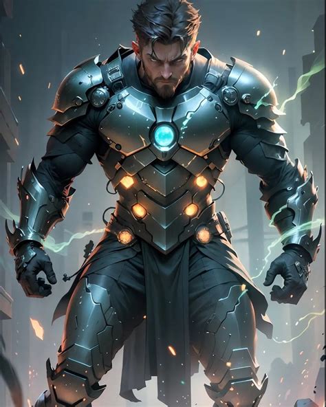 An Image Of A Man In Armor With His Hands On His Hips And Glowing Eyes