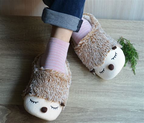 Hedgehog Women Slippers Funny Warm Cozy Winter Slippers Flufy Etsy