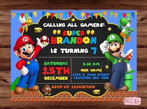 Invitación De Mario Bros Invitación De Cumpleaños De Mario Bros Fiesta De Mario Bros Invitación