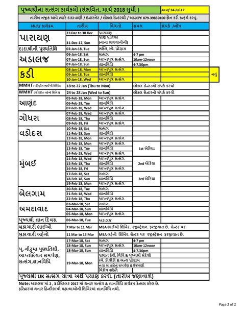 Pujyashree's updated Satsang Schedule (English & Gujarati) Files Attached.