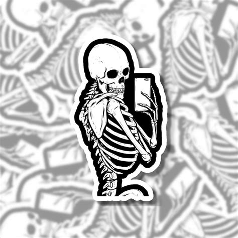 Skeleton Selfie Sticker Halloween Sticker Skeleton Sticker Etsy