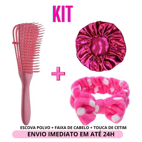 Kit De Escova Polvo Faixa De Cabelo La O Touca De Cetim Anti Frizz