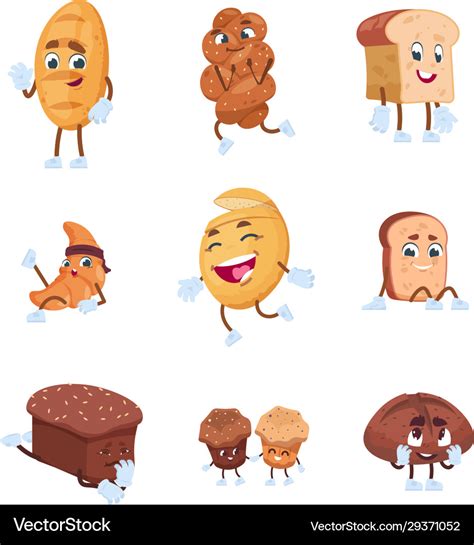 Bread Characters Cartoon Cute Characters Of Vector Image