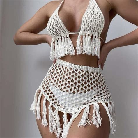 White Crochet Bikini Top In Perfect Condition Depop