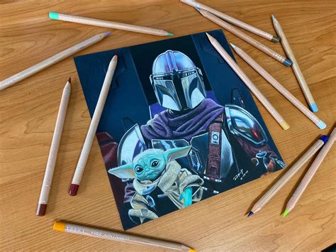 The Mandalorian and Grogu Drawing Print RM Designs15 | Etsy