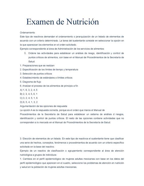 Calam O Examen De Nutrici N