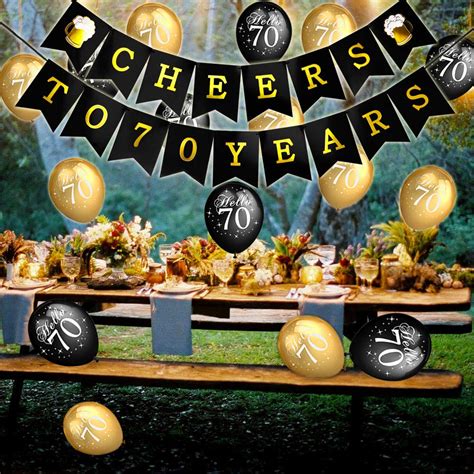 Howaf 70th Birthday Party Decorations Black And Gold Latex Balloon And Cheers To 70 Years