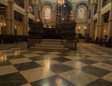 Interior of a Synagogue with Bimah in Middle. Synagogue is Jewish House ...